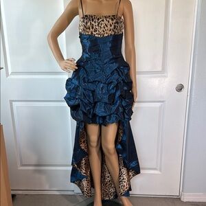 💙🐆 ULTIMATE Y2K royal Blue and Leopard Print hi low train Women's Dress XS